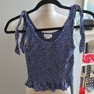 Japna Blue Floral Tank Top with Tie Straps